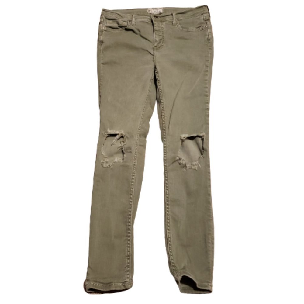 Free People Distressed Pants Jeans Green | Women's 28 Skinny Stretch Modern